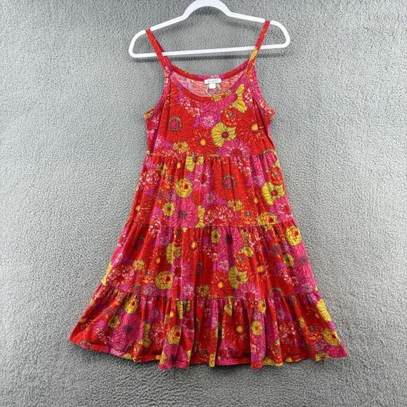 Garnet Hill Floral Tiered Cami Dress Orange Red Extra Small XS Colorful Boho - Picture 1 of 9